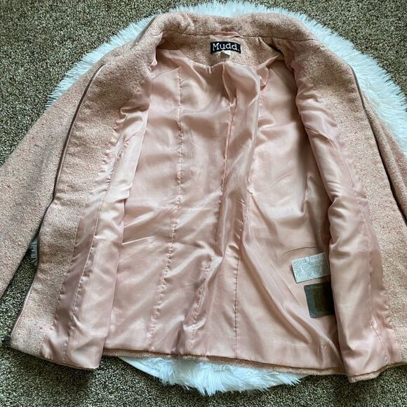 Mudd Vintage Wool Blend Pink Tweed Jacket Coat Womens Size Large Pockets Lined - Picture 3 of 10